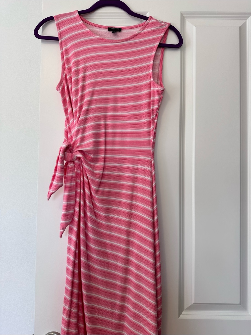 Talbots Pink and White Striped Sleeveless Tie-Waist Midi Dress